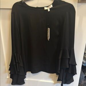 Milly Black Ruffled Long Sleeve Blouse